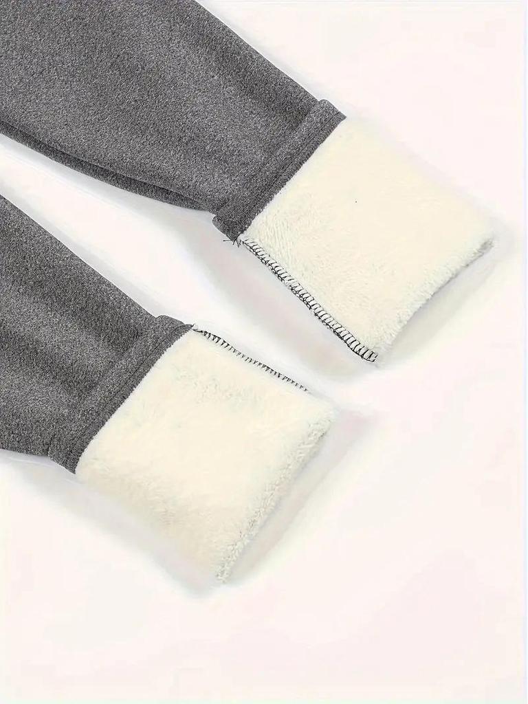Plus Size Fleece-Lined High Waist Lamb Wool Leggings - Warm Elastic Women's Outerwear Pants