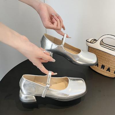 Sapatos de salto alto francês retrô prata Mary Jane femininos sapatos únicos de verão sapatos pequenos de couro pu salto grosso Zapatos De Mujer