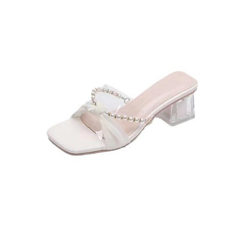 High Heels New Shoes Sandals One-strap Thick-heeled Square-toed Flip-flops