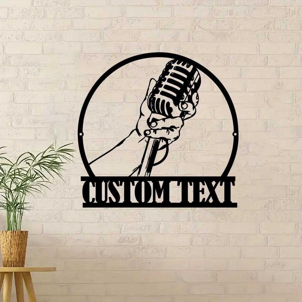 Retro Music Studio Metal Wall Decor, Personalized Microphone Name Plate, Musician Gift, Singer Present, Recording Studio Art