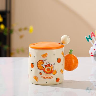 Hand Painted Summer Cool Fruit Mug Office High Value Ceramic Cup with Lid Home Couple Water Cup