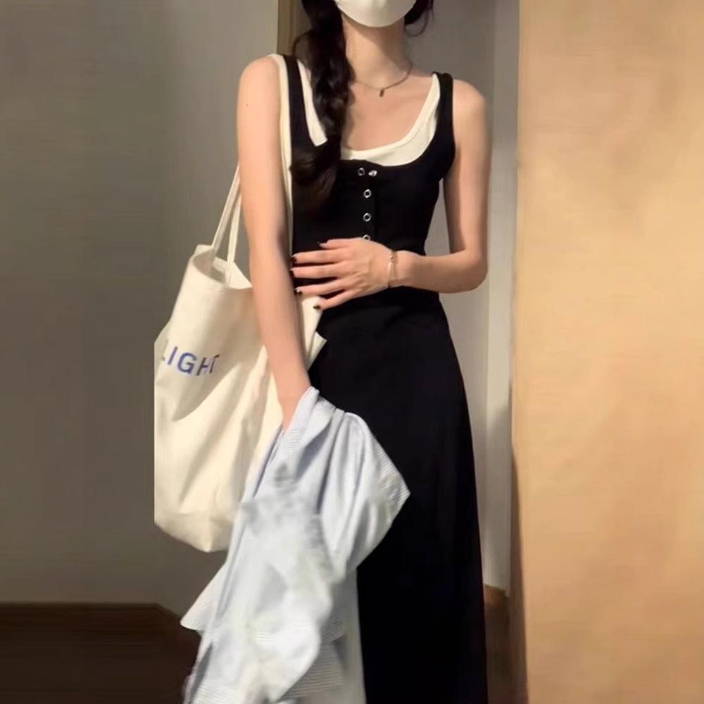 Fake two-piece black suspender dress children's summer 2026 new pear-shaped figure French temperament vest long dress