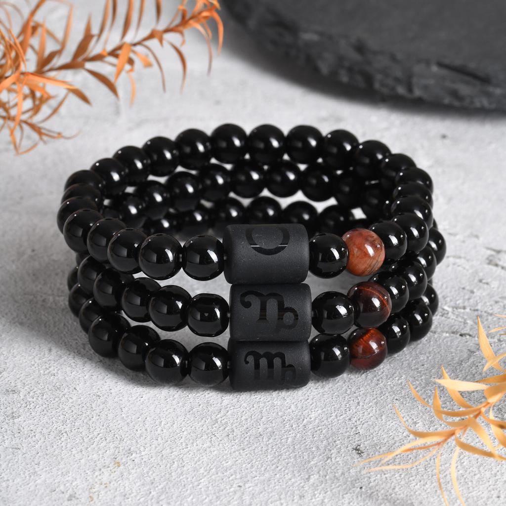 Vnox 12 Zodiac Charms Bracelets Gift for Men Dad,Both Sided Constellation Birthmonth Beaded Bracelet Wristband,Father's Day Gift