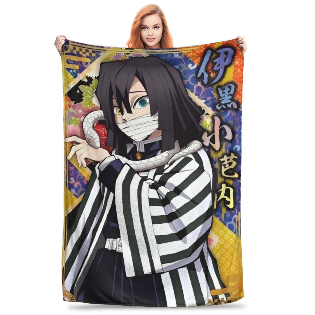 Mitsuri Kanroji en Iguro Obanai Deken Zacht Warm Flanellen Plaid Dekbed voor Bed Woonkamer Picknick Reizen Huis Sofa