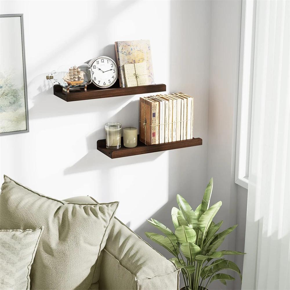Farmhouse Wall Shelves Set of 2 for Bedroom Living Room Wood Floating Shelves with Ledge Display Photo Frames Decorations