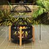 2-in-1 Fire Bowl Diameter 75 X 58 Cm Fire Pit with Spark Guard Poker Grill Grate Black