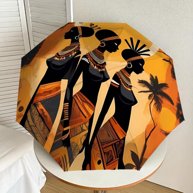 

1pc African Heritage Silhouettes Umbrella with Plastic Handle,Suitable for All Seasons Home Travel Outdoor UmbrellaDD049