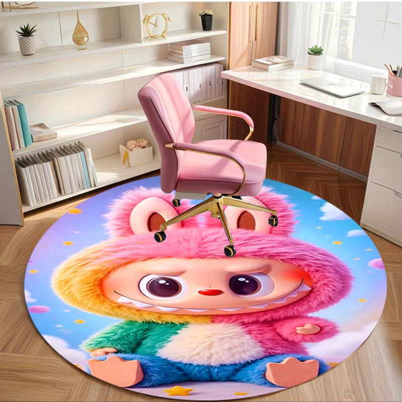 Labubu Print Round Rug, Washable Floor Carpet, For Entryway Dorm Laundry Room Office Study, Home Decor Birthday Christmas Gift