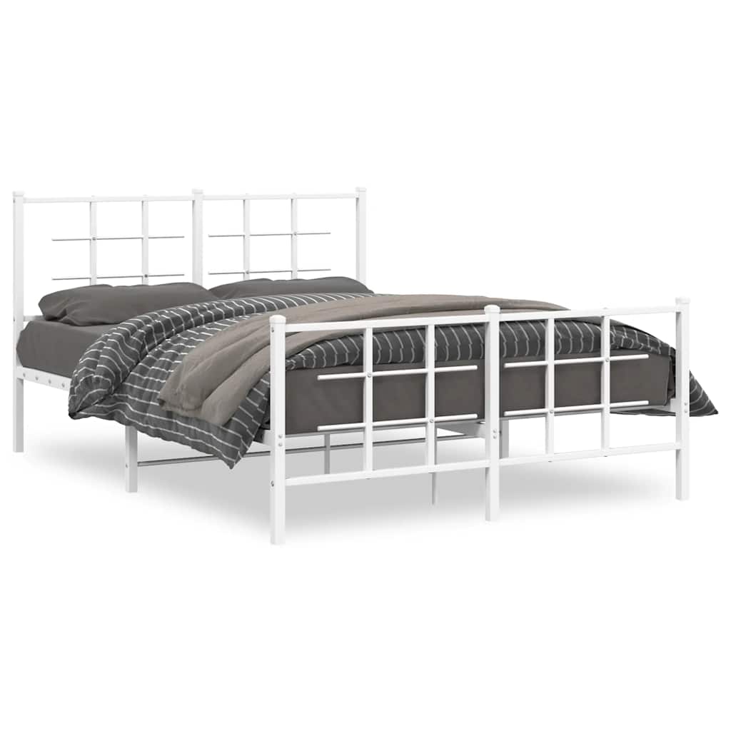 Metal Bed Frame with Headboard and Footboard White 135 X 190 Cm