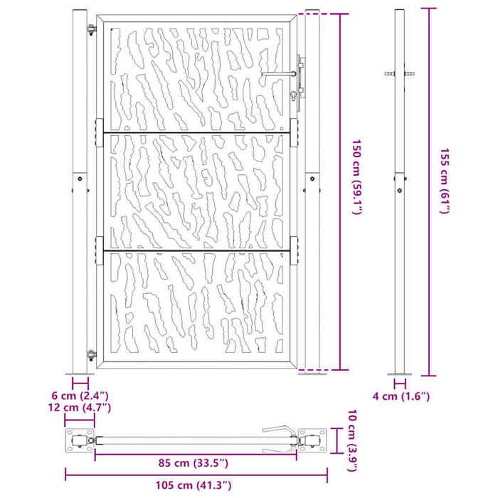 VidaXL Portail de jardin noir 105x155 cm acier conception de tracés, porte de clôture, porte extérieure, porte en métal, 4100981