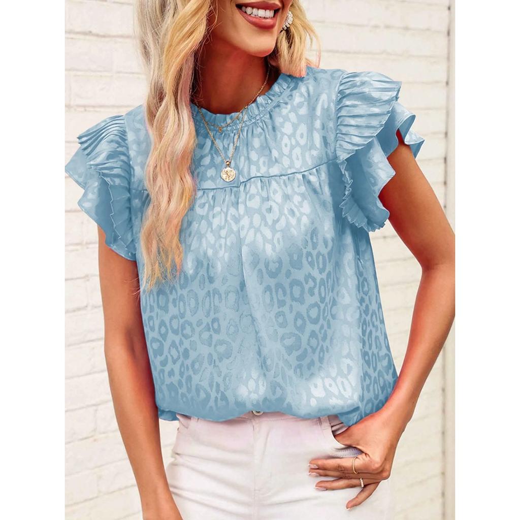 Summer New Fashion Versatile Printed Lotus Leaf Sleeve Top Women's Casual Breathable T-Shirt