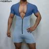 INCERUN Combinaisons Rompers Sous-vêtements Vêtements d'intérieur pour Hommes à Manches Courtes avec Fermeture Éclair et Coutures