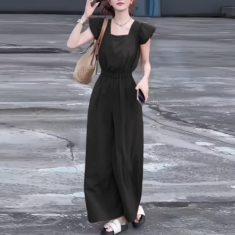 

ZANZEA Женские повседневные летние длинные комбинезоны с квадратным вырезом и рукавами-рюшами 5XL чёрный