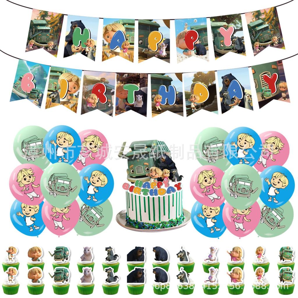 Kleiner Hank & Müllwagen Geburtstagsdeko-Set: Kuchenaufsatz & Ballons