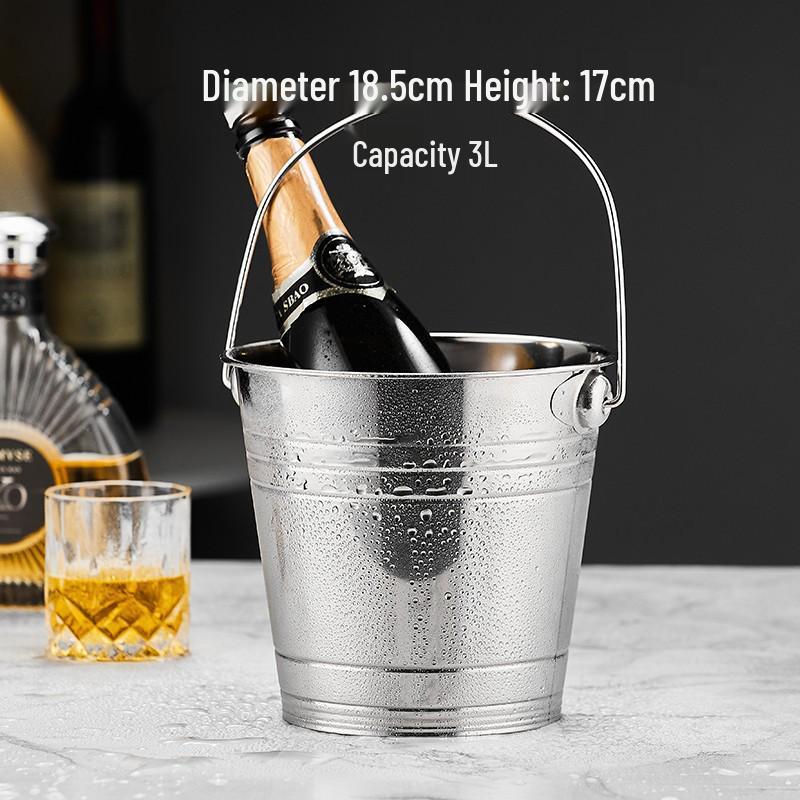3L Double-Layer Insulated 304 Stainless Steel Ice Bucket with Thickened Handle for Wine & Beer