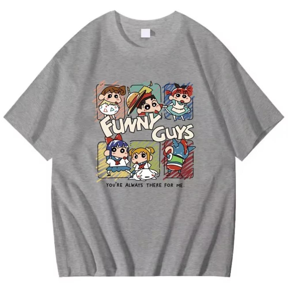 2025 Summer New Crayon Shin Chan Printed Short Sleeve T-shirt Women's Loose Fashion Street Loose Student Top Y2K Women's T-shirt