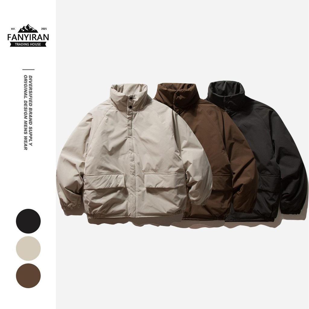 ORIGTEEN Unisex Retro Stand Collar Cotton Jacket - Winter Outerwear, Thickened Basic Style (Model MY452)