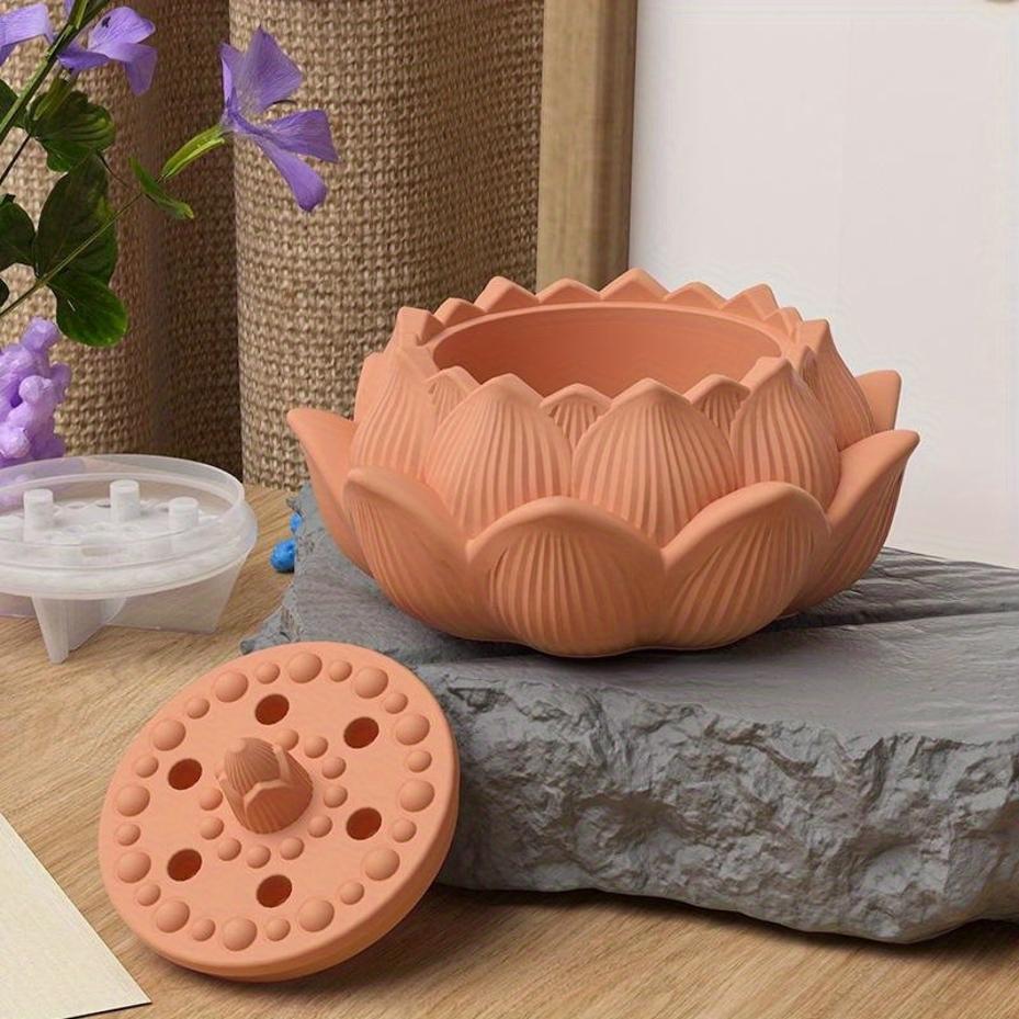 Lotus Incense Burner Silicone Mold DIY Aromatherapy Gypsum Lotus Storage Box Candle Cup Drip Glue Incense Burner Grinding Tool