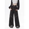 Black Overalls Women Summer Ladies Pants Pockets Elastic Casual Pants Women's Pants  Waist Street Loose Straight Casual Wide Leg Long Pants