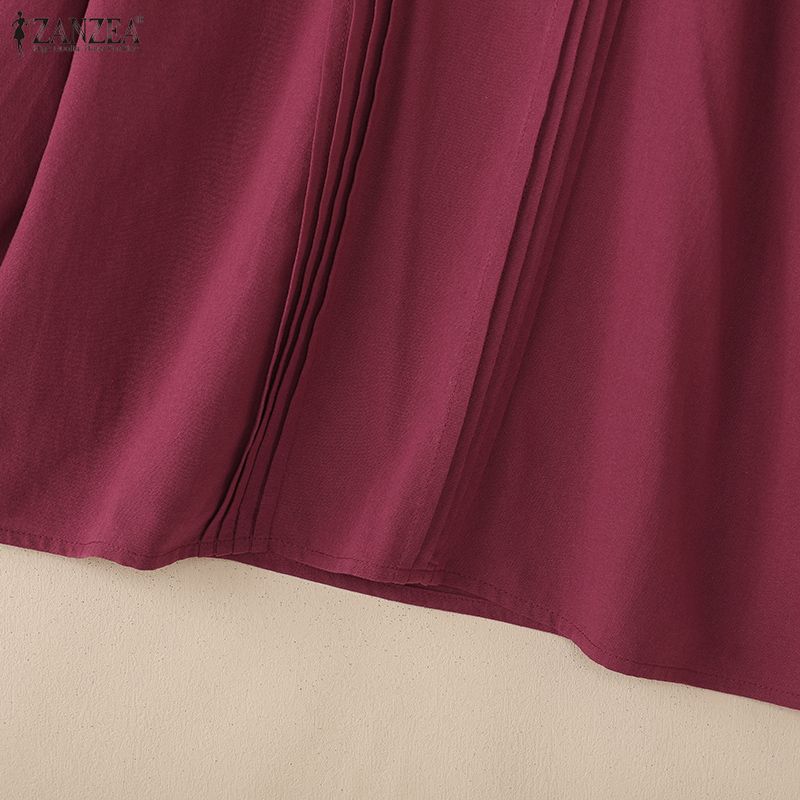 ZANZEA Women Casual Round Neck 3/4 Sleeve Loose Cotton Blouse