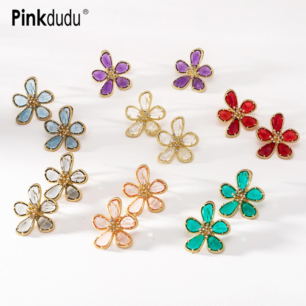 Pinkdudu Kristall-Blumenstecker Elegante Legierung mit eingelegten Kristallen Ohrringe für Damen Schmuckzubehör Geschenke PD510