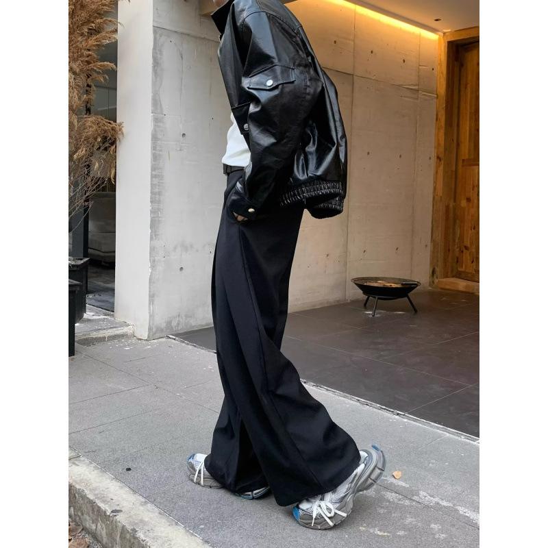 Spring and summer American retro heavy three-dimensional pleated wide-leg casual pants men's and women's loose design suit pants
