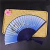 Chinese Japanese Flower Print Folding Silk Bamboo Fan Ornament Art Craft Gift Wedding Dance Performance Hand Fan
