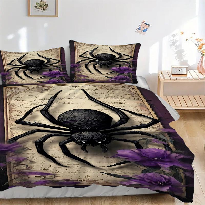 

3pcs Spider Illustration Duvet Cover Set, Cover For Bedroom Guest Room (1 Duvet Cover + 2 Pillowcase, Without Quilt), yy250922205 135x200cm