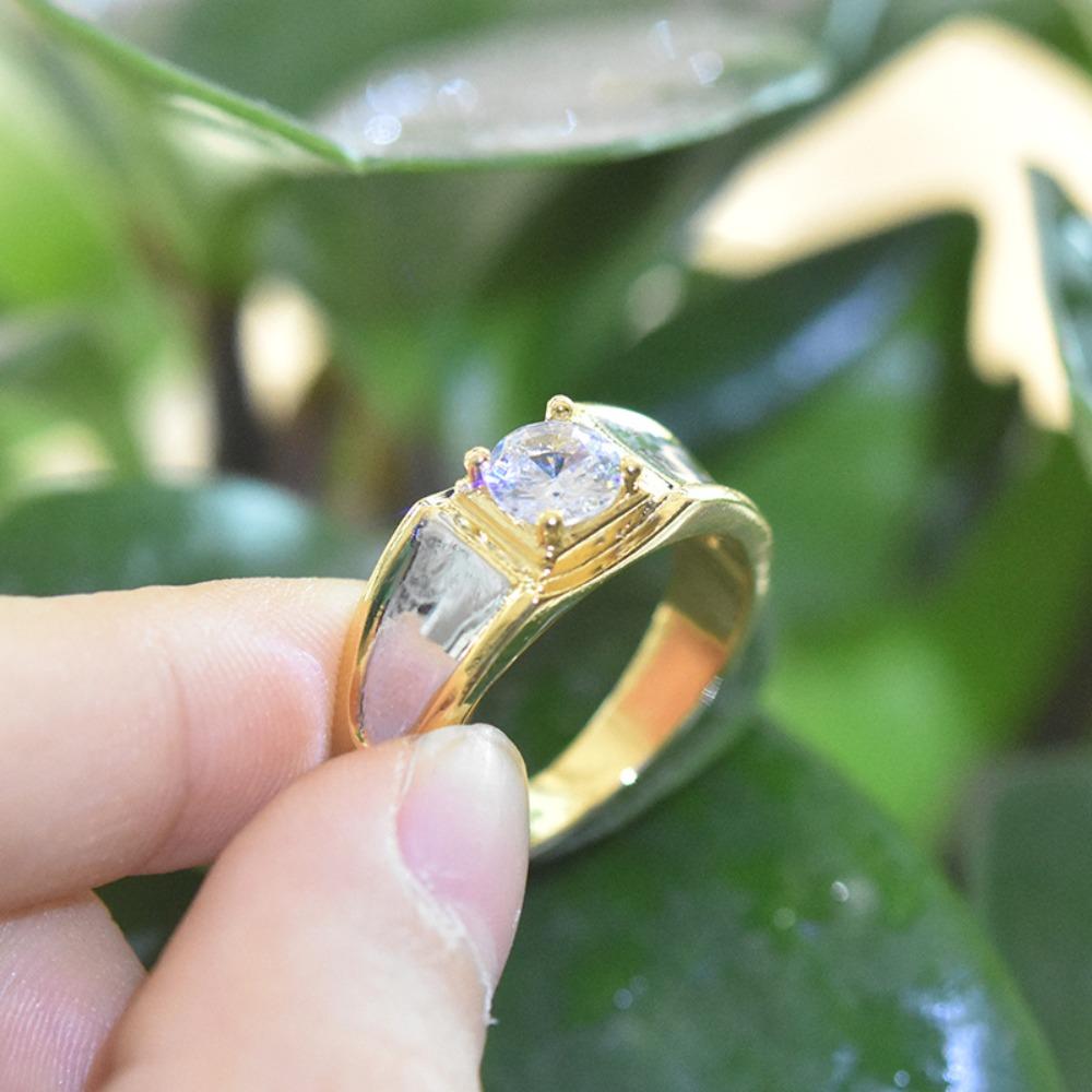18K Gold Plated Two Tone Moissanite Ring Simple Stylish Simulated Zircon Mens Wedding Engagement Band