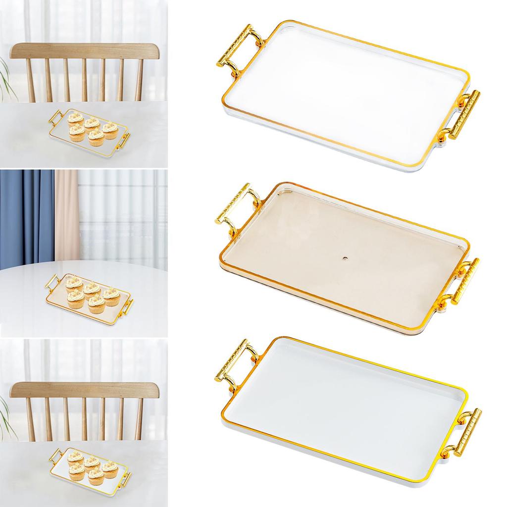 Serving Tray with Handles Rectangular Modern Trinkets Keys Storage Tray for Living Room Kitchen Shower Restaurant Parties