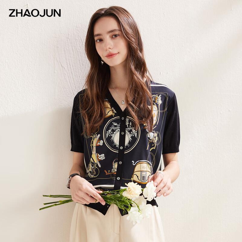 Zhaojun Women s Mulberry Silk Floral Print Knit Cardigan L