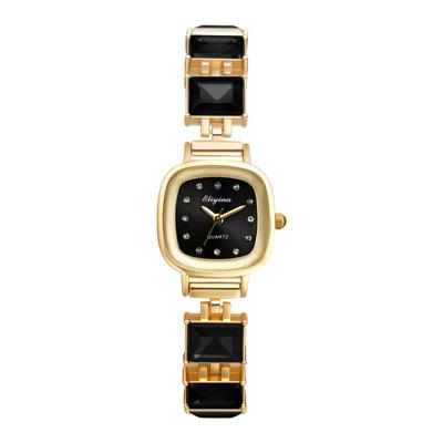 Watch, Fashion, Square, Women's, Round Strap, Adjustable, Stainless Steel, Bracelet Style, Aqua Select, Popular, Gift, Anniversary, Birthday - Black