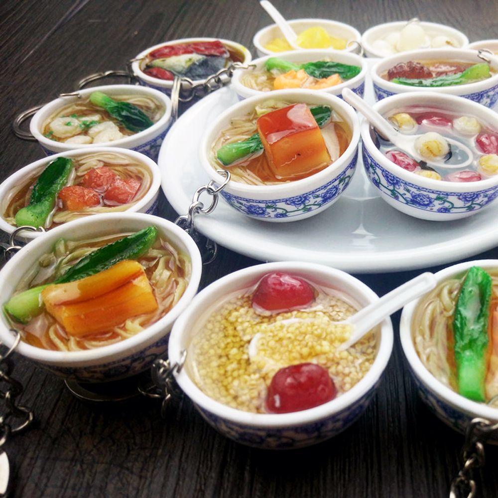 Buckle Mini Bowl Food Keychain Key Ring Simulation Chinese Food