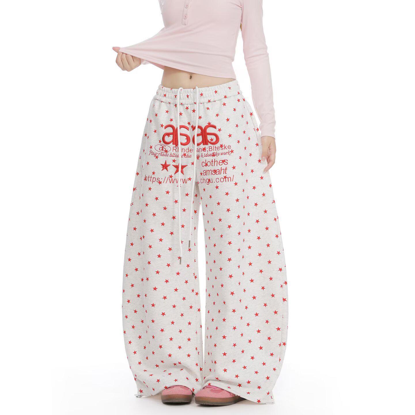 

Sweet Girl Star Embroidery High-Waisted Wide-Leg Sweatpants for Women - 2026 Autumn/Winter Fashion Medium серый/белый