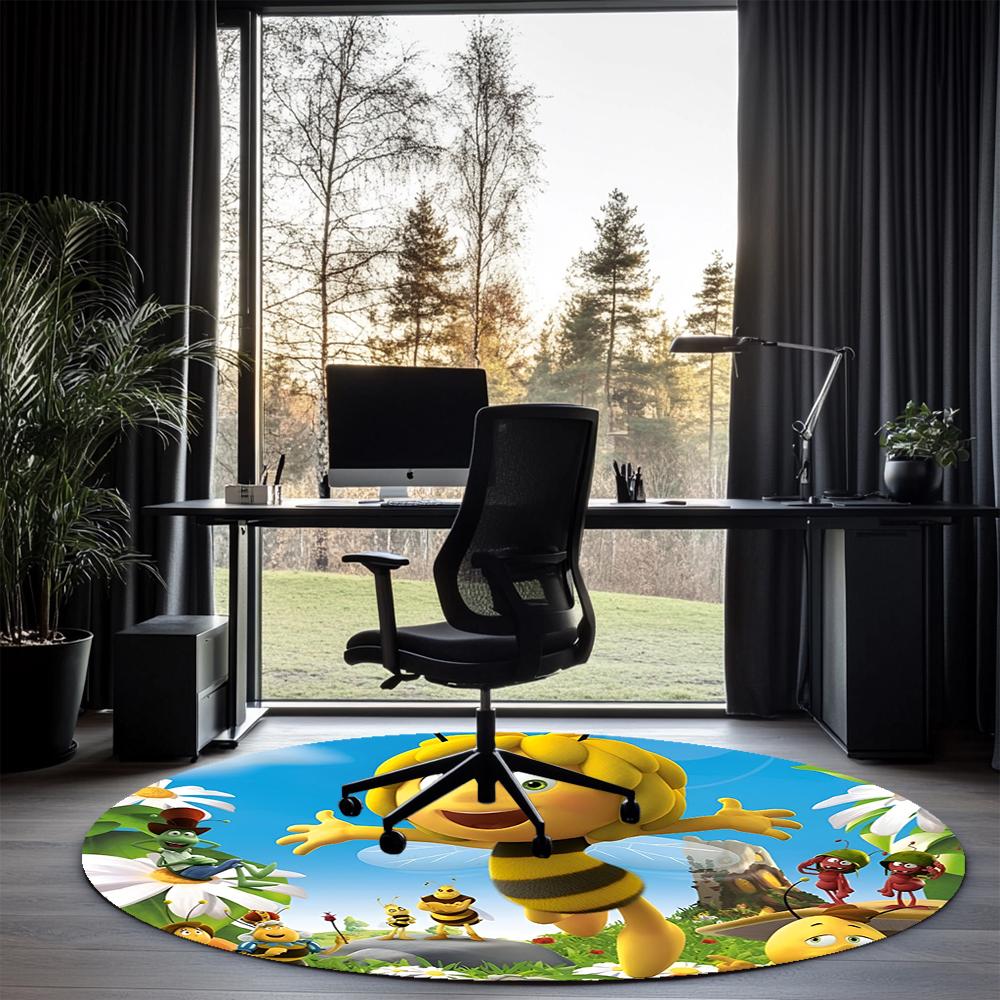 Maya the Bee Printed Round Rug Carpet Chair Rug Area Rug Entryway Doormats,for Office Chair Living Room Bedroom Kitchen Room.