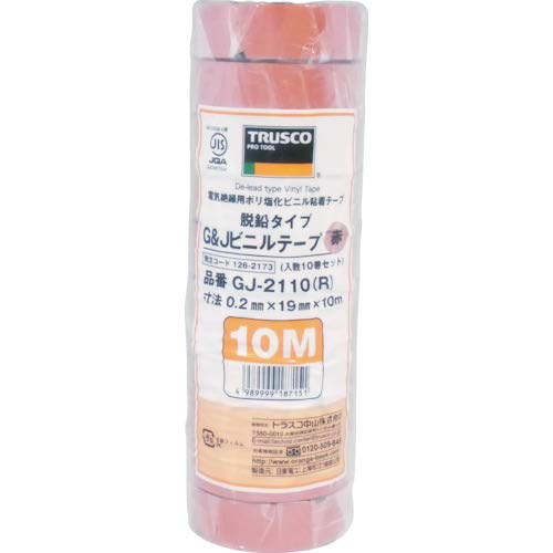 TRUSCO GJ-2110-R Deleaded Type Vinyl Tape 19 x 10m Red 10 Rolls