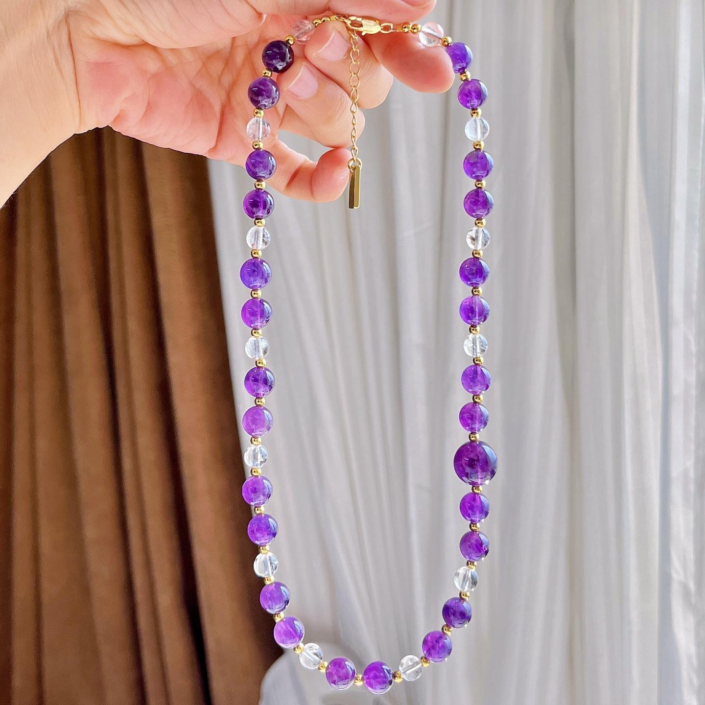 4Mm Vintage High Quality Natural Amethyst White Crystal Design Necklace Clavicle Chain