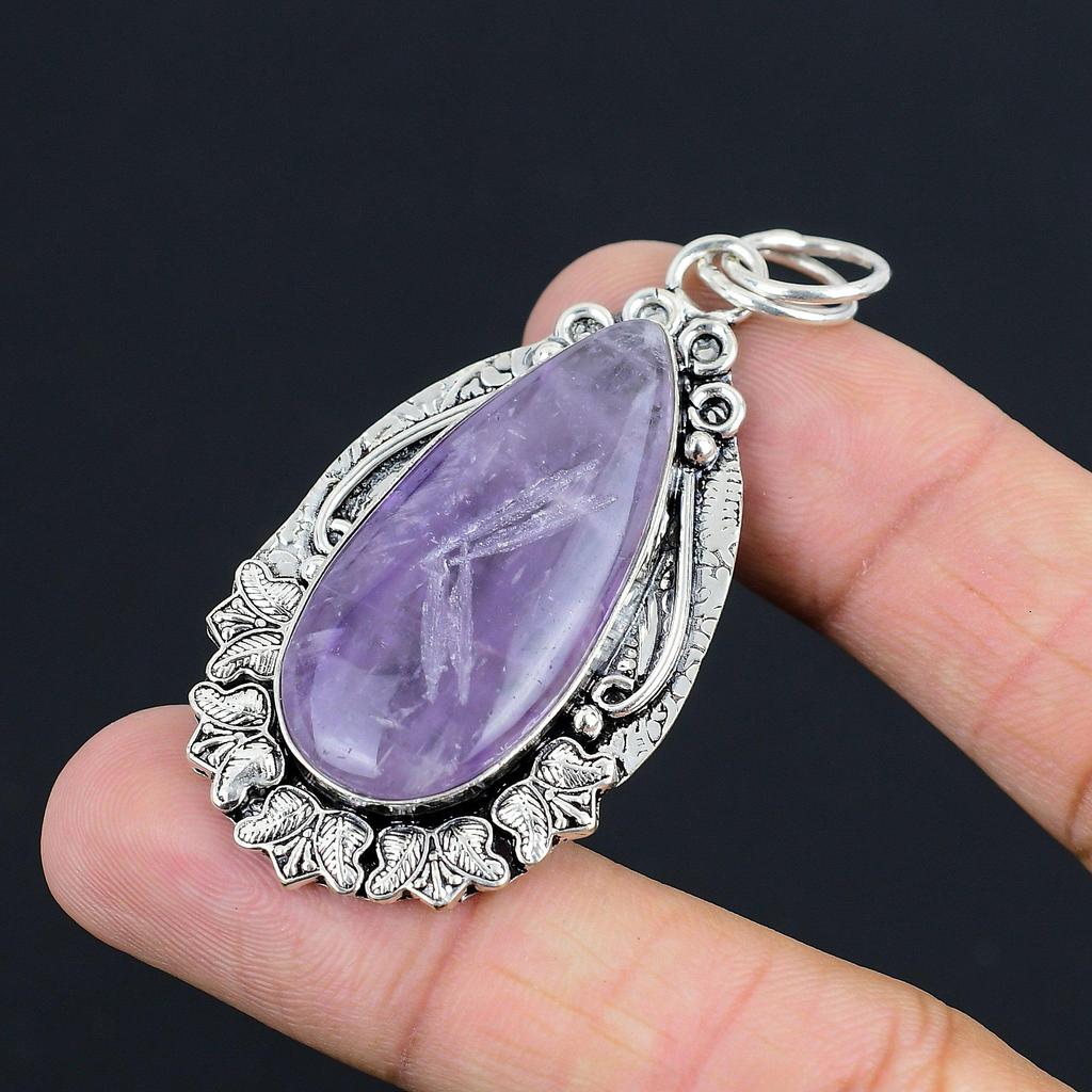 Daughters Day Sale Pear Star Amethyst Gemstone Crown Chakra Pendant 925 Silver