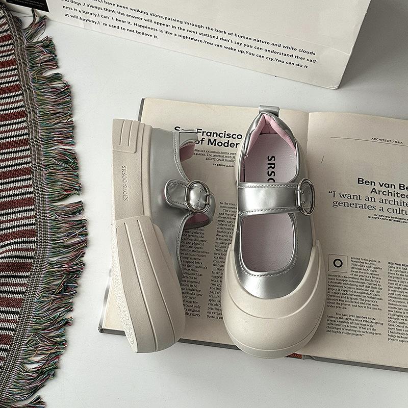 Round head Mary Jane single shoes women's shoes with skirts spring and summer new fashion platform muffin shoes big head Japanese board shoes