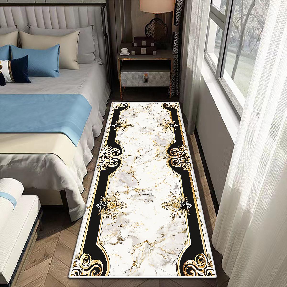 

Luxury Marble Bedside Carpet Fluffy Soft Long Rugs Non-slip Floor Mat for Bedroom Living Room Lounge Sofa Decoration 60*160cm