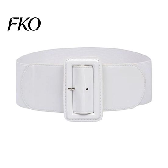 Ceinture en Simili Cuir Taille Réglable Ceinture Femme, Large Ceinture Élastique de Taille Accessoire avec Boucle Carrée, Robe Extensible Mode Flexible Stretch