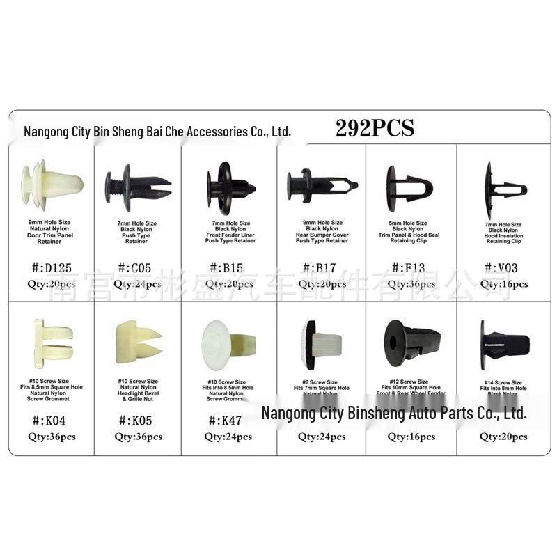 292PCS Boxed Snap Fasteners for Toyota/Mitsubishi: Car Body Rivets, Clips, Speed Nuts, and Seats.