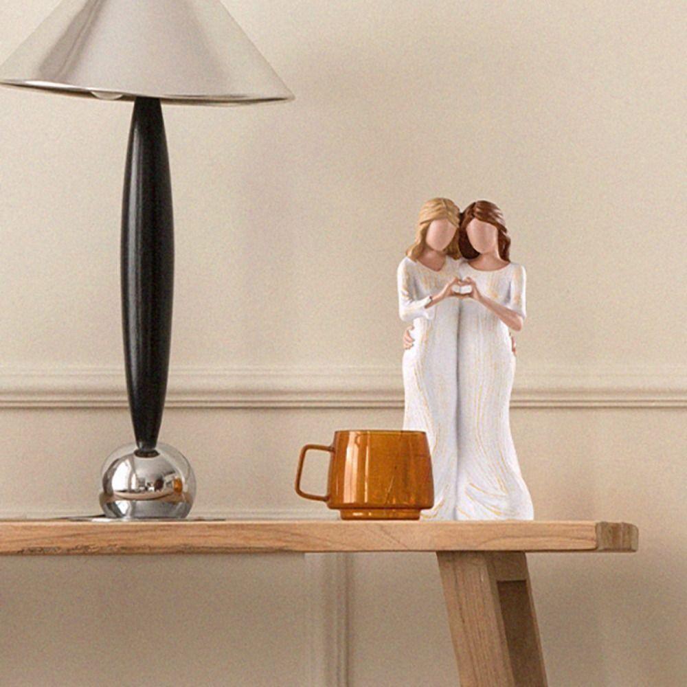 Resin Craft Mother And Daughter Statue Elegant Family Sculpture  Bedroom