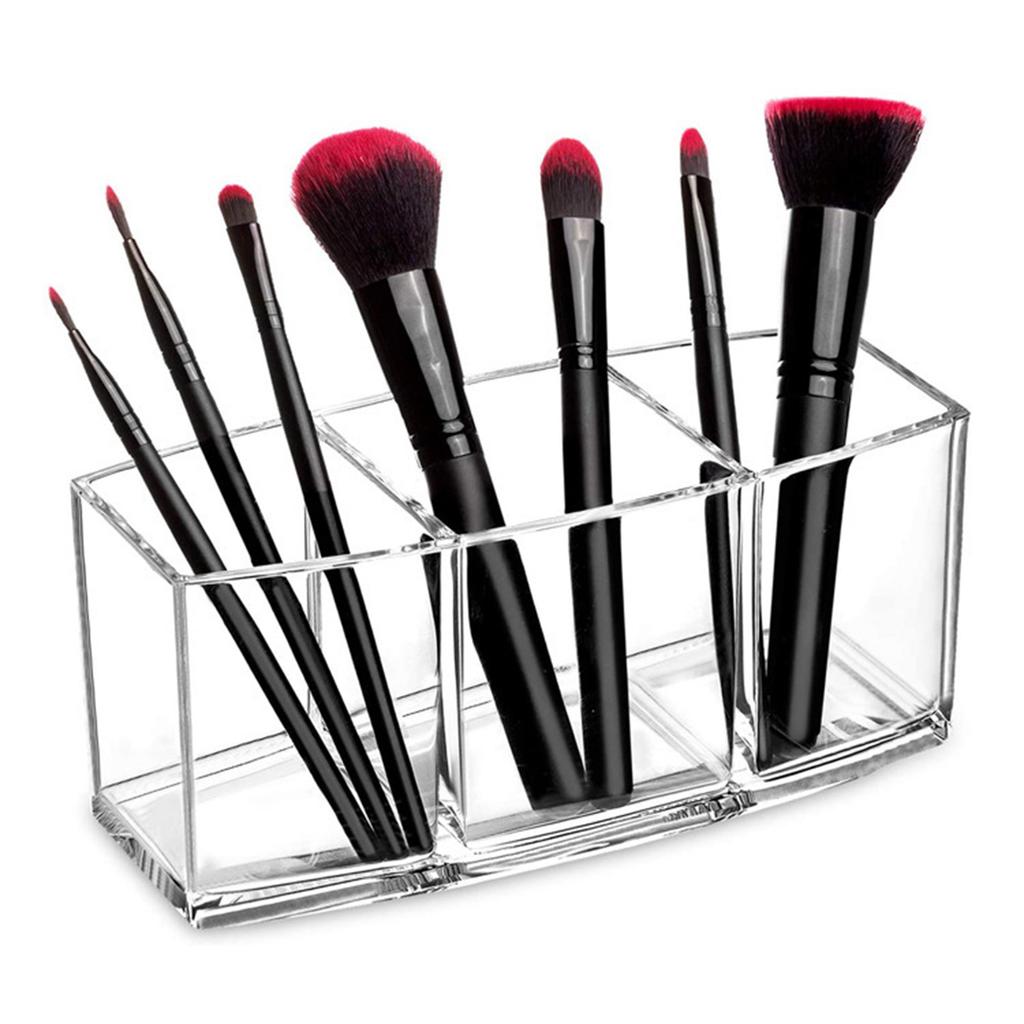 Clear Makeup Brush Holder Fashionable Simple 3 Grid Eyebrow Pen Container for Office Desk