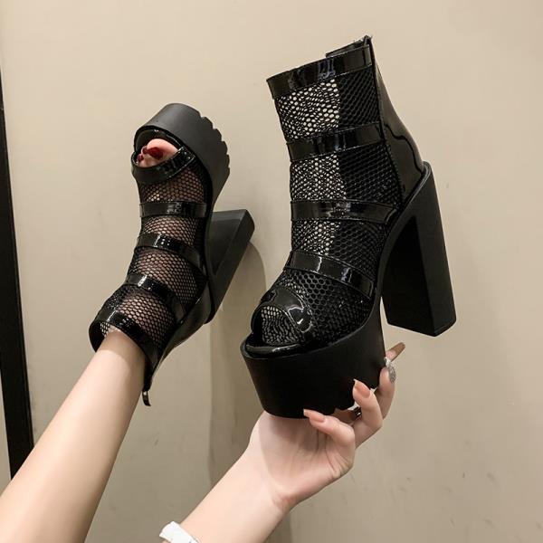 Fashion Shoes 2025 Sandals Block Heels All-Match Suit Female Beige Lace Denim Women's Open Toe New Boot Chunky Black High Summer Peep