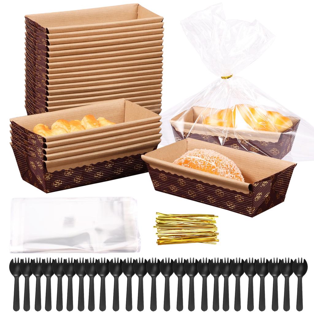 25/100 szt. Papierowa forma do pieczenia Stackable Forma do ciasta Mini foremki do pieczenia chleba z widelcem Formy do pieczenia wielokrotnego użytku do piekarni Kuchnie Akcesoria