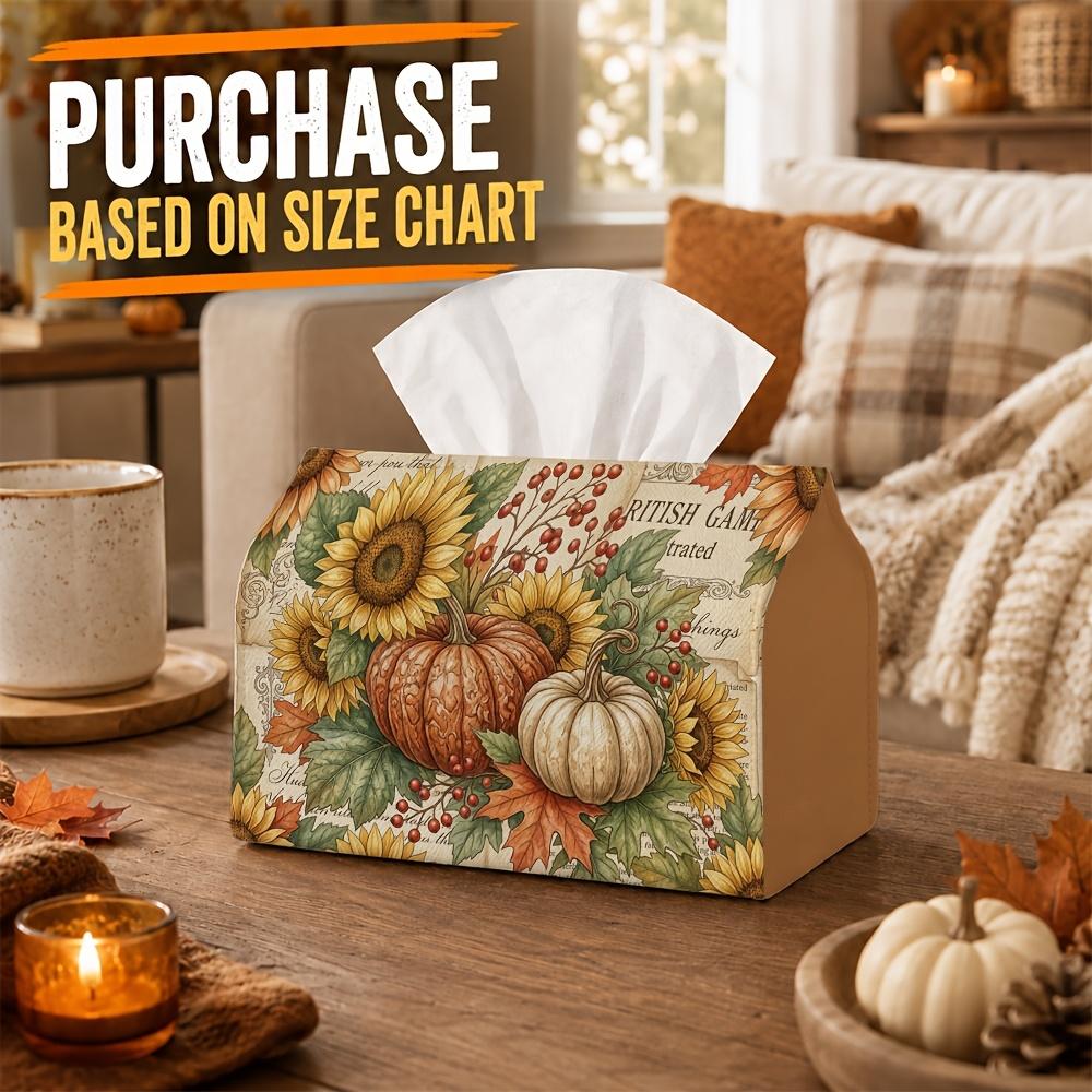 1pc Rustic Botanical Flora Tissue Box - Sunflower Pumpkin Crop Napkin Storage Box, Suitable for Rolls/facial Tissues/single Sheets,Two Sizes Available