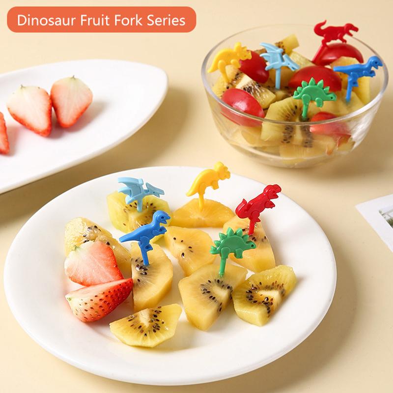 10Pcs Children's Dinosaur Food Pick Selection Of Cartoon Animal Fruits Mini Bento Fork Lunch Box Decoration Accessories