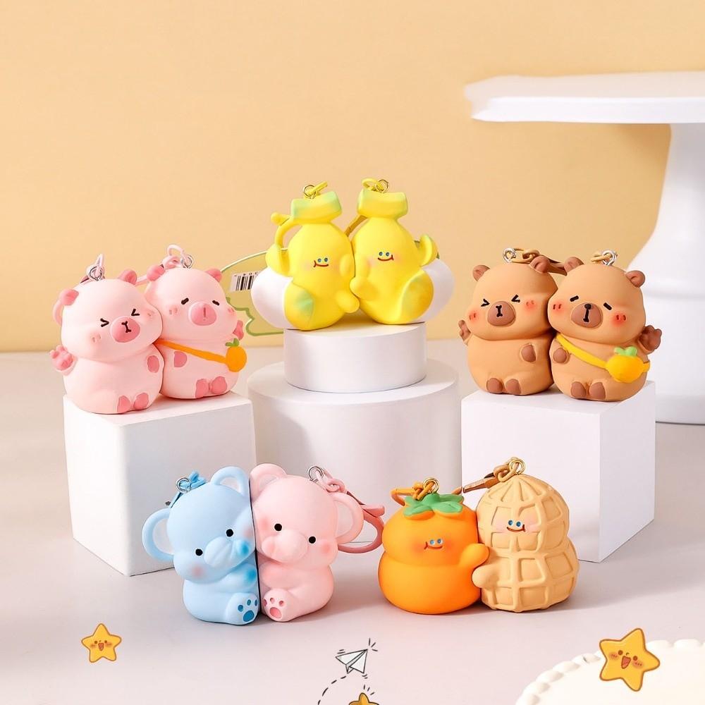Magnetic Cat Figurine Keychain Capybara Couple Pendants Car Key Accessories