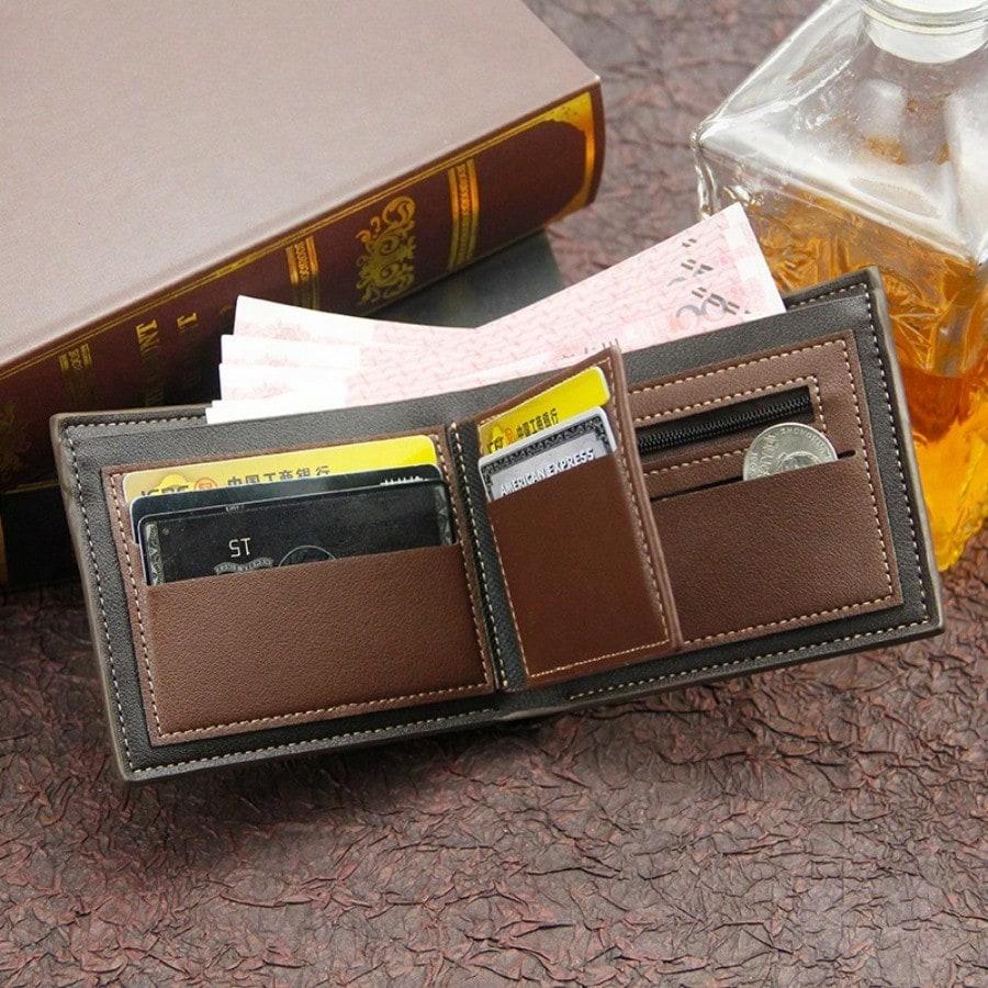 Korean Version Hinge Bronzing Printing Men's Wallet Short, Matte Multi-card Large-capacity Men's Wallet